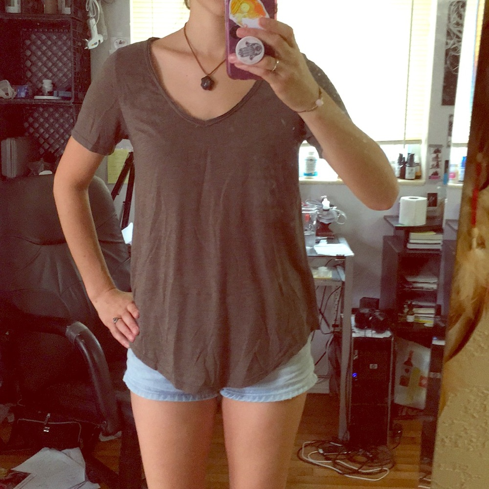 Olive green v neck tee